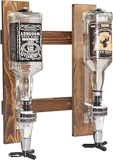 Gesonlinka 2-Bottle Wall Mounted Liquor Dispenser, Wooden Wall Shelf for Home Bar, Glass Drink Dispenser for Parties
