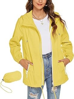 Womens Waterproof Raincoat Lightweight Breathable Rain Jacket Hooded Rain Coat Outdoor Active Windbreaker with Pocket