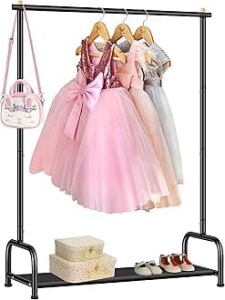 SLEEPING LAMB Kids Clothing Rack, Small Baby Clothes Rack with Bottom Storage Shelf, Kids Dress Up Rack Storage for Coats, Black