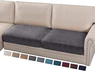 PrinceDeco Velvet Couch Cushion Cover Soft Stretch Cushion Slipcover for Chair Loveseat Sofa Cushion Furniture Protector Seat Cushion Sofa Cover Each Width Up to 40", Grey