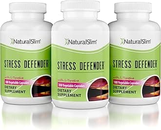 NaturalSlim Stress Relief Supplement - Stress Defender, High Cortisol Reducer, Control Cravings, Sleep & Metabolism Support with Vitamin B5 Pantothenic Acid & L Tyrosine 180 Vegetable Capsules 3 Pack