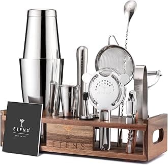 Cocktail Making Kit Cocktail Set | 15-Piece Mixology Bartender Kit with Wood Stand | Professional Boston Shaker Bar Tool Set for Home Mixologists | Luxury Cocktail Maker Gift