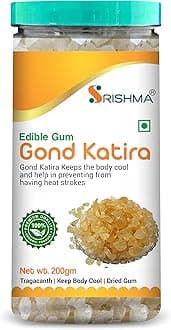 SRISHMA Gond Katira Pure Organic Edible Gum (200g) | 100% Natural Tragacanth Gum Crystals | High Cooling Properties | Kathila Gum | Chahar Gond | Cochlospermum Gossypium