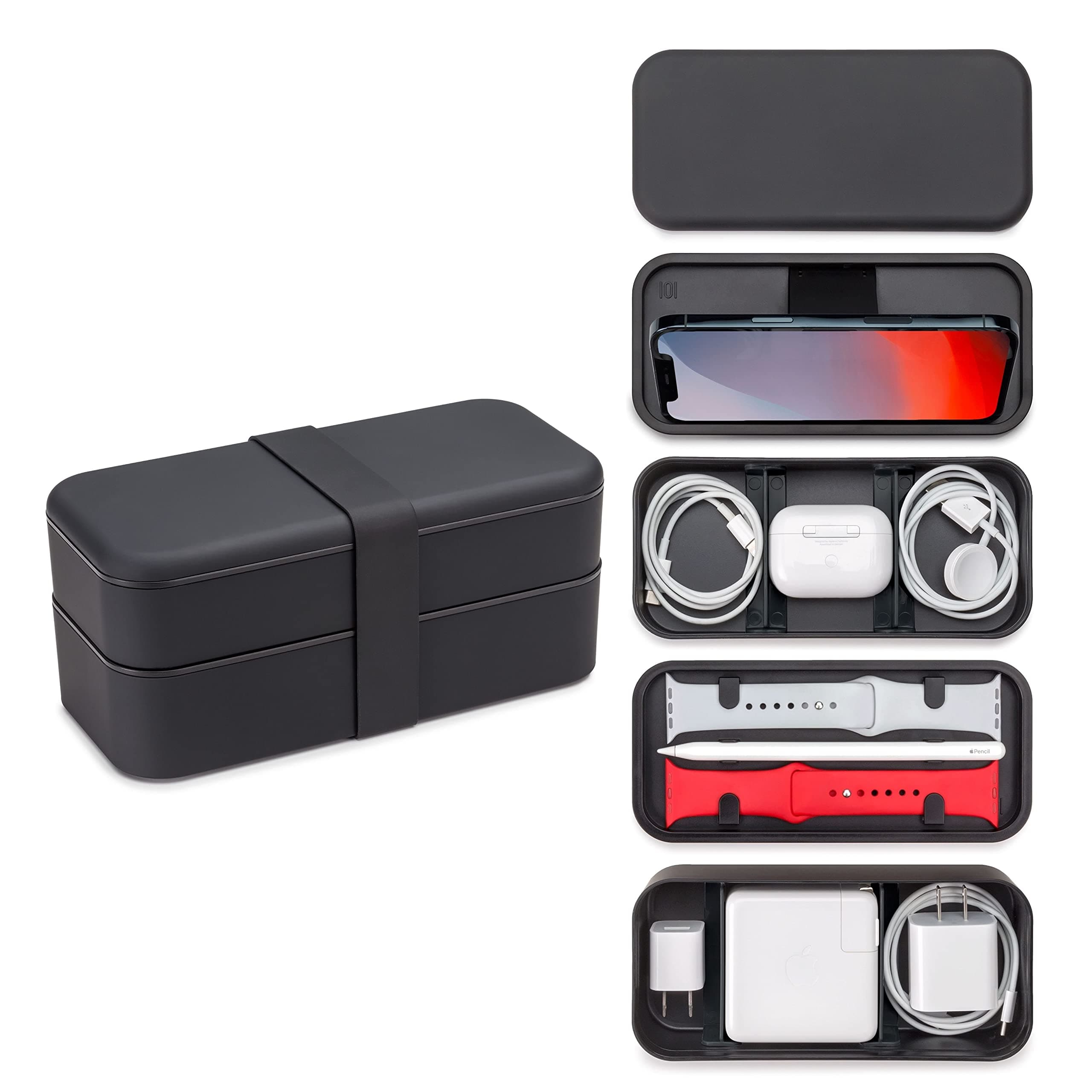 Function101 BentoStack Tech Accessory and Cable Organizer for Both Travel and Workspace Use - Compatible with Apple Products and Accessories, Black (New Version)