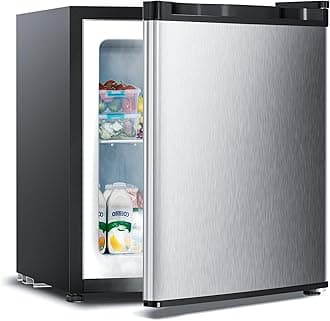1.1 Cu.ft Upright Freezer, Small Mini Freezer with Adjustable Thermostat, Removable Shelves, Reversible Single Door, for Bedroom/Home/Dorms/Apartment (Stainless Steel)