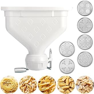 6-Piece Pasta Attachment for Kitchenaid Stand Mixer, Home made Pasta Press Attachment with 2 Feed Port