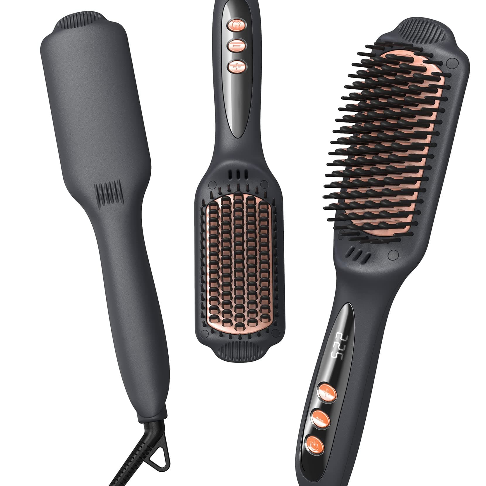 Hair Straightener Brush for Frizz-Free & Smooth Results – Ionic Ceramic Straightening Brush with 12 Temp Settings(250-450°F),Idea for Medium Length Hair,Dual Voltage & Fast Heating for Home Use
