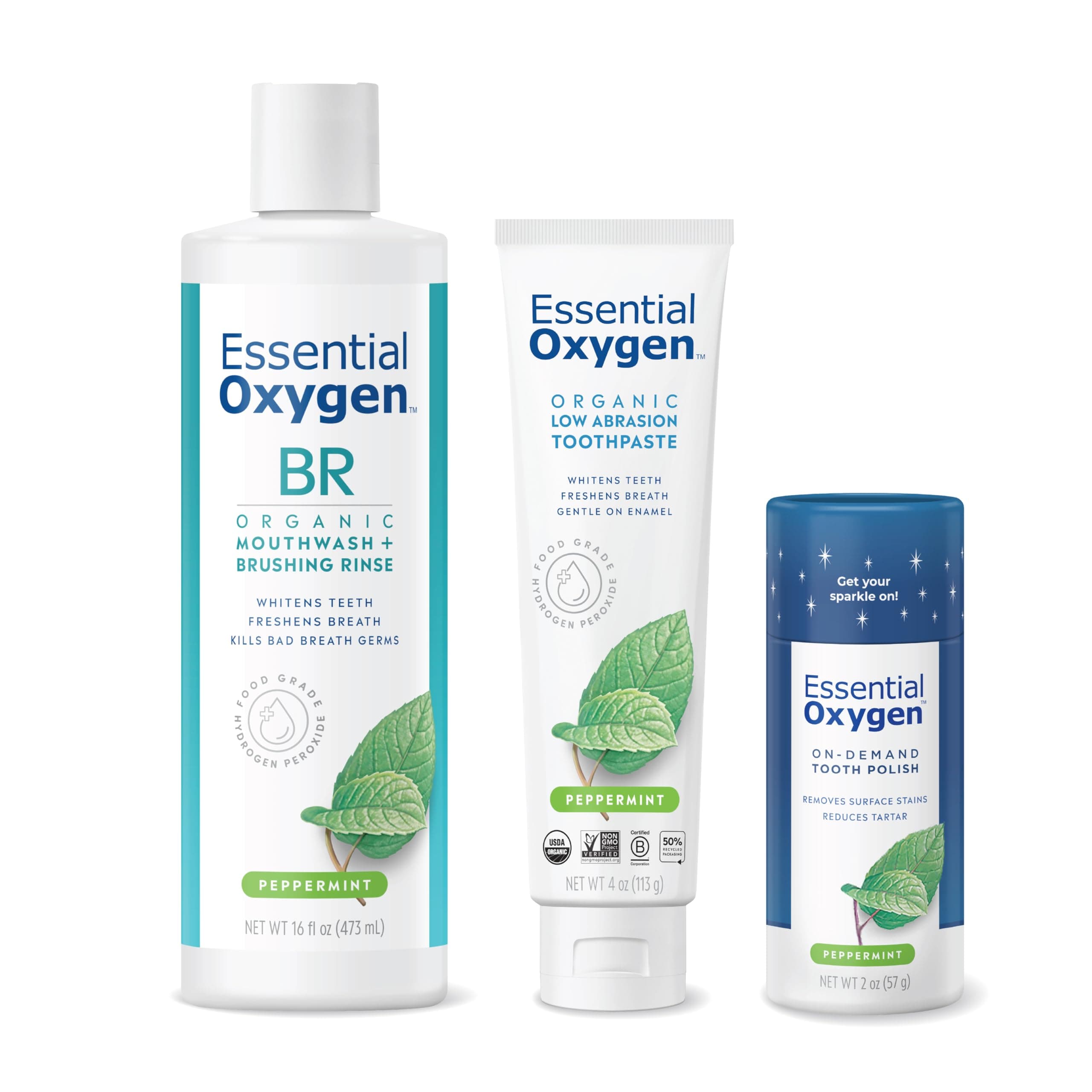 Essential Oxygen Pristine Protocol A 3-Step System (1. Rinse 2. Brush 3. Polish) for Your Best Smile Ever, 3 Count, Combo Pack