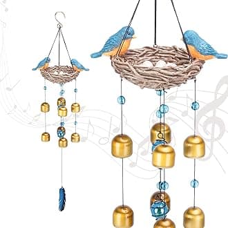 Taman Blue Bird Wind Chime - 27.5" Wind Bell Valentine's Day Gift for Outside Indoor Resin Decorative Metal Bronze Mobile Wind Chime Memorial Sympathy Gift for Home, Outdoor, Yard, Patio,Garden Decor