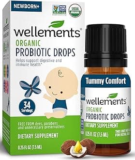 Wellements Organic Baby Probiotic Drops (0.25 Fl Oz) - Digestive & Immune Support for Infants - Toddler Probiotic Helps with Newborn+ Gut Health, Gas, Constipation & Colic Support - Preservative Free
