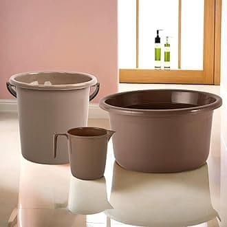 Kuber Industries Plastic Set of 3 Bathroom Combo Set | Bathing Set | Bathware Set | Tub-Bucket & Mug Combo Set for Bathroom | Modern Bathroom Accessories Set | Brown