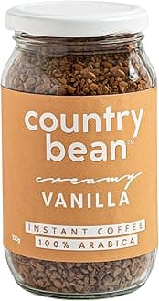 Country Bean Vanilla Instant Coffee Powder, 100 Gm | Arabica, Freeze-Dried, Flavoured Coffee | No Added Sugar | Makes 50 Cups, Jar