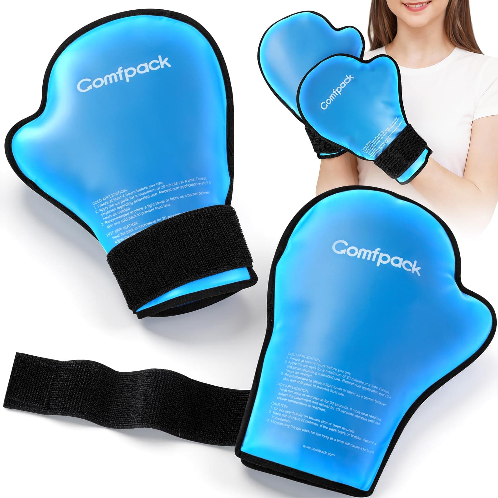 Comfpack Hand Ice Pack Gloves for Pain Relief, 2 Pack Full Hot Cold Therapy Gloves for Arthritis, Gel Ice Pack for Injures, Carpal Tunnel, Swelling, Suregry, Working Hands, Chemotherapy Neuropathy