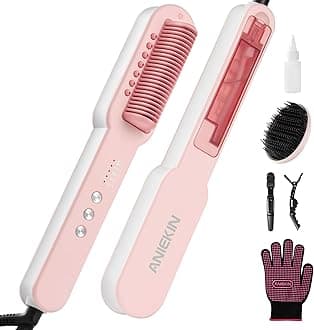 Aniekin 3 in 1 Steam Hair Straightener Brush, 4 Temp Settings & Steam Reduces Damage, Nourishes Hair, and Expedites Straightening, Dual Voltage, Professional Styling Tools