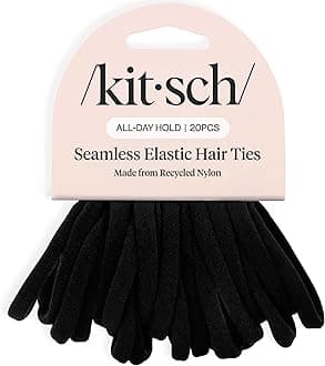 Kitsch Black Hair Ties 20pcs No Damage - Hair Bands for women - Strong Stretchy Hairbands & Hair Bobbles - Soft Nylon Hair Elastics, Snag-Free Rubber Bands for Updos & Braids