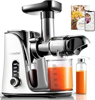 Juicer Machines, AMZCHEF Slow Cold Press Juicer with 2 Speed Modes, Travel bottles(500ML), LED display, Easy to Clean Brush & Quiet Motor for Vegetables & Fruits, White