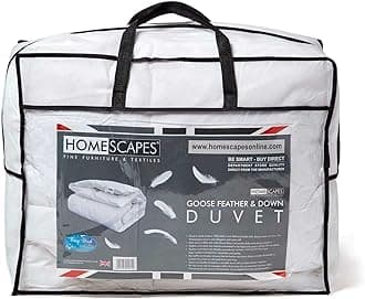 HOMESCAPES Luxury White Goose Feather & Down Duvet 13.5 Tog Double Size 100% Cotton Anti Dust Mite & Down Proof Fabric Anti allergen Box Baffle Construction Washable at Home range RDS Certified