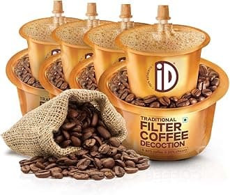 iD 100% Authentic | Bold | Instant Coffee | Decoction Liquid | South Indian Coffee Filter | 80% Coffee & 20% Chicory | Arabica & Robasta Beans | Serve 30 Cups | Pack of 4 | 600ml (150ml Each Pouch)