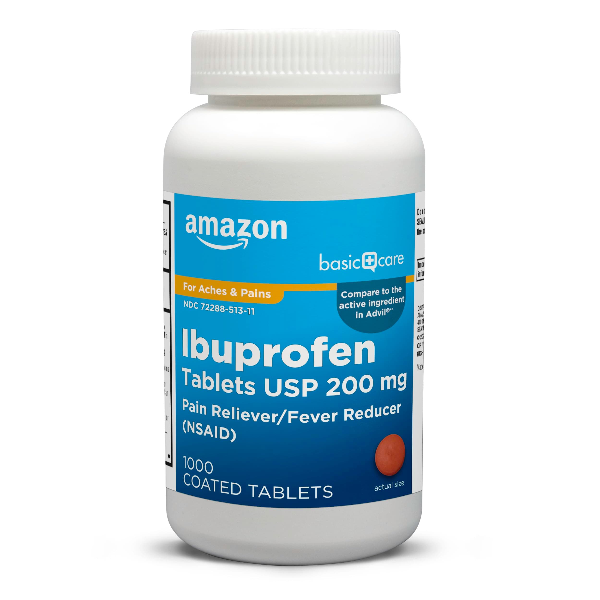 Amazon Basic Care Ibuprofen Tablets, Fever Reducer and Pain Relief from Body Aches, Headache, Arthritis Pain and More, 1000 Count