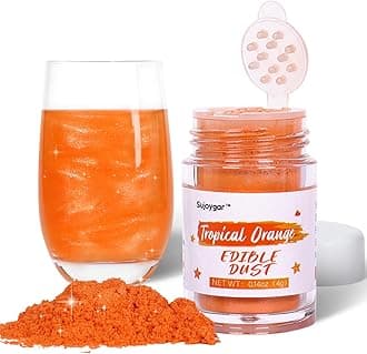 Orange Luster Dust Edible, Sujoygar Edible Glitter for Cocktails, 4g Shimmer Powder Drinks Glitter Edible Dust for Cake Decorating Chocolate Strawberrie Cupcake Baking Fondants Halloween Drinks