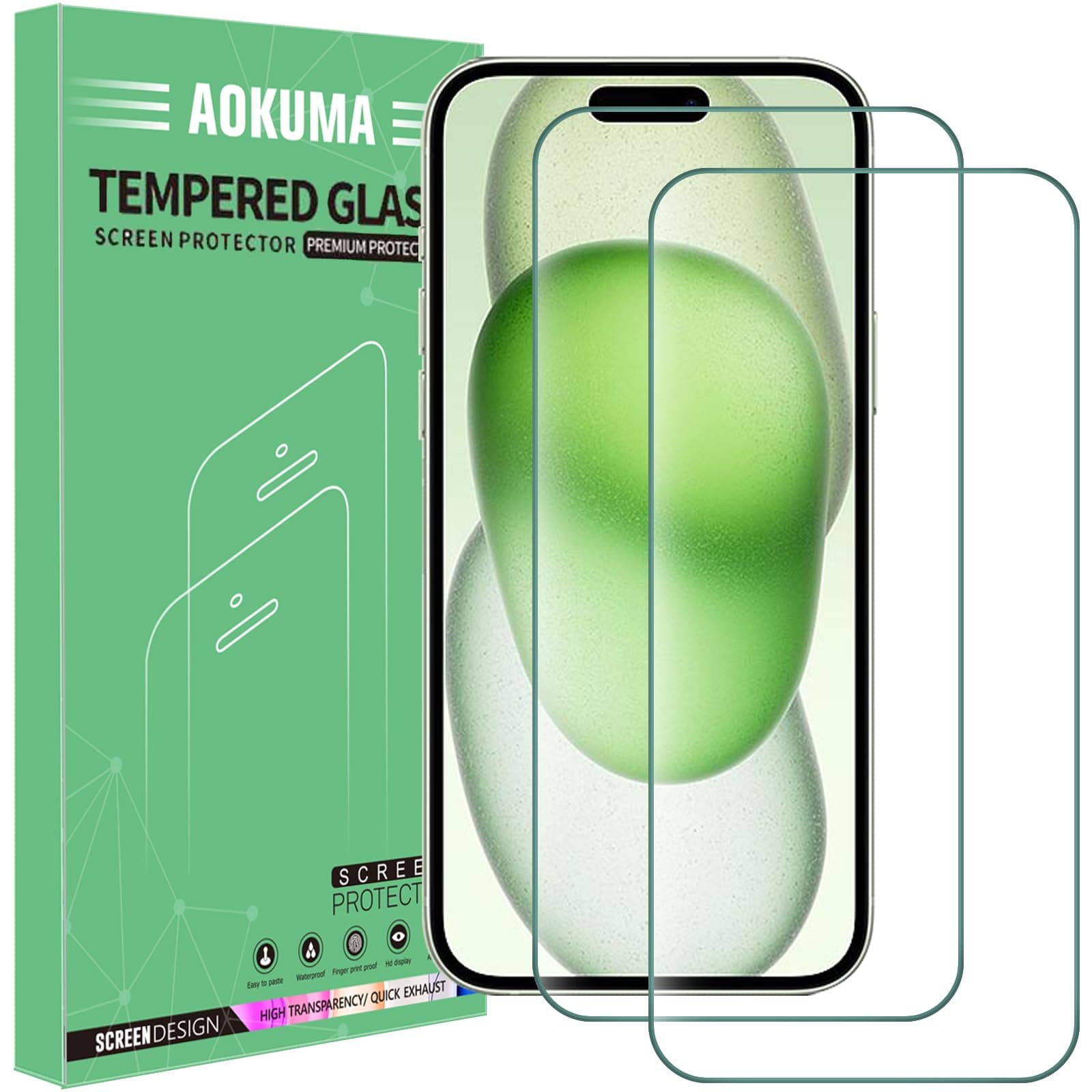 AOKUMA Tempered Glass for iPhone 15 Pro Max/iPhone 15 Plus Screen Protector, [2 Pack] Premium Quality Guard Film, Case Friendly, Shatterproof, Shockproof, Scratchproof oilproof