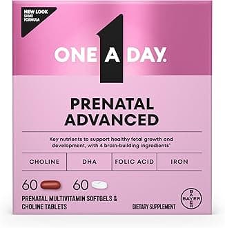 One A Day Prenatal Advanced- Prenatal Vitamins with Folic Acid, Choline, DHA & Iron, Pregnancy Vitamins for Women to Support Baby’s Development, 60+60 Ct (120 Total Set) (Packaging May Vary)