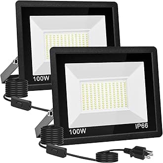 2 Pack 100W Led Flood Light Outdoor,10000LM Super Bright Outside Work Light with Plug,IP66 Waterproof Security Lights,5000K Daylight White Floodlights Outdoor for Garden Yard Playground Court