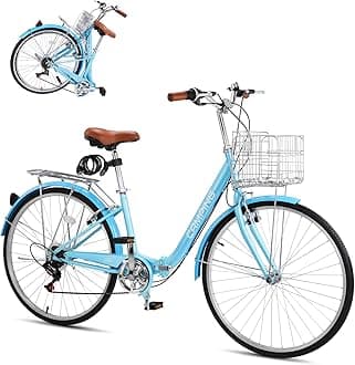 CamPingSurvivals Foldable Cruiser Bike 7-Speed Cruiser Bike 26Inch Women Bicycle with Ergonomic Upright Frame, Effortless 7-Speed Shifting and Lightweight Design for Adult Men and Women