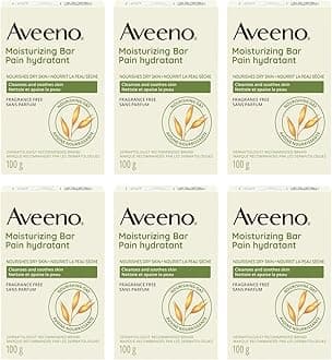 Aveeno Gentle Moisturizing Bar Facial Cleanser with Nourishing Oat for Dry Skin, Fragrance-free, Dye-Free, & Soap-Free, 3.5 oz (Pack of 6)
