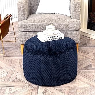 Asuprui Pouf Ottoman Unstuffed Ottoman Foot Rest No Filler Foot Stool 20x20x12 Inches Fuzzy Chair Floor Pouf Chair with Storage for Living Room Bedroom Navy Blue