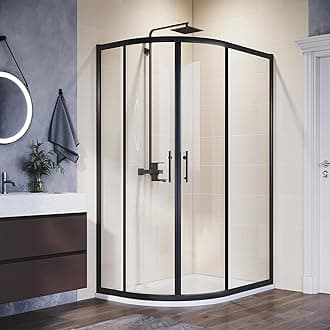 ELEGANT 1200 x 800 mm Right Black Framed Offset Quadrant Shower Enclosure 6mm Tempered Sliding Glass Cubicle Door with Tray + Waste