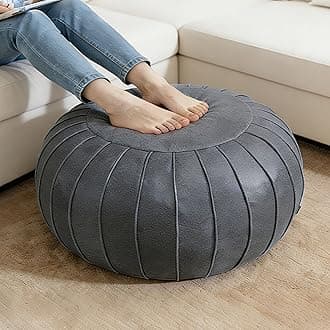 Thgonwid Handmade Storage Pouf Ottoman Foot Stool - Faux Suede Round Floor Cushion 21.6"x13" for Living Room, Bedroom, Wedding Decor, Unstuffed (Deep Grey)