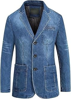 Mens Three Button Denim Suit Jacket Slim Fit Autumn Blazer Sport Coat Lapel Vintage Jean Suits Jackets