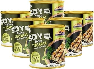 Rani Soya Tikka Italian 30oz (1.875lbs) 850g, Pack of 6, Ready for Cook ~ Easy Open Lid | All Natural | Vegan | No Colors | NON-GMO | Kosher | Indian Origin | Soy Based Meat Substitute