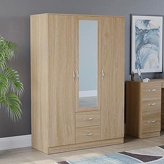 Riano Wardrobe, With Shelf & Hanging Rail Bedroom Storage Furniture (Pine, 3 Door Mirrored)