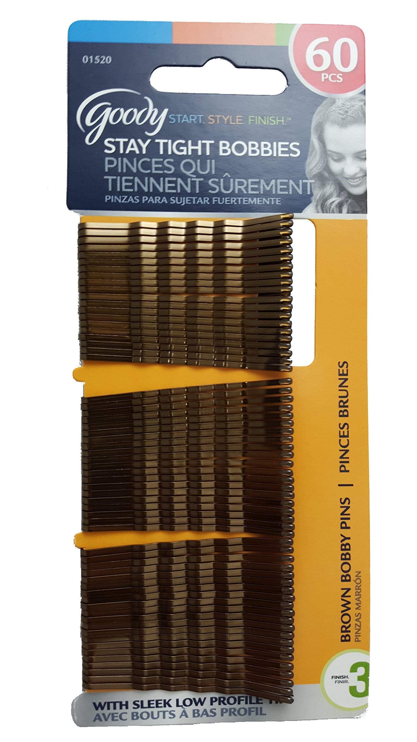 Goody Bobby Pins, Brown, 60Pcs (Packaging May Vary)