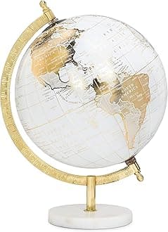 Abbott Collection 57-LATITUDE-18 Spinning Small Decorative Globe, White/Gold, 11" H