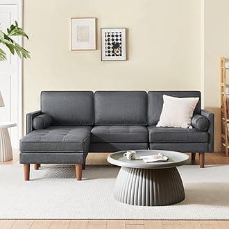 Vonanda Sectional Couch L Shaped Couch, Convertible Sectional Sofa with Reversible Chaise and Tufted Seat, Fabric Small Couch for Apartment and Small Living Space, Dark Grey
