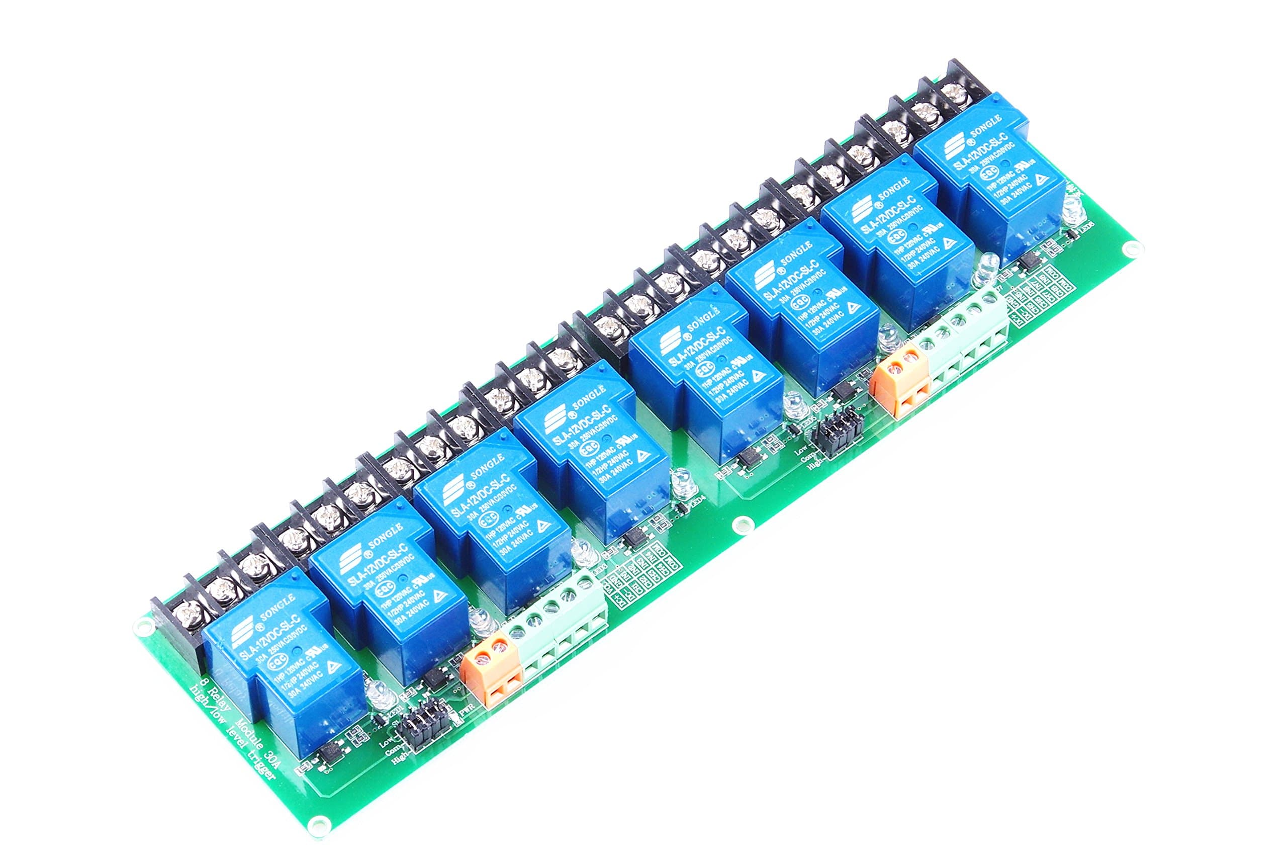 8-Channel Relay Module High/Low Level Triggering Optocoupler Isolation Load 30A DC 30V / AC 250V for PLC Automation Control, Industrial System Control(DC 12V 8-Channel)
