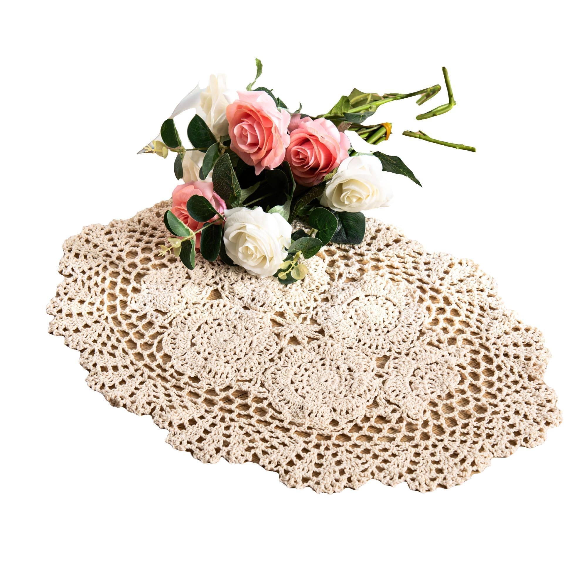 Eiyye 2-Pieces Handmade Cotton Crochet Doilies Oval Lace Table Placemats 12 x...
