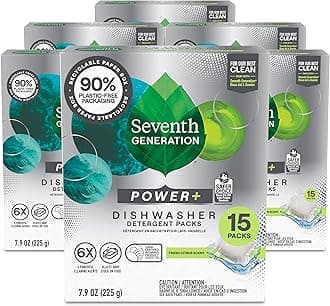 Power Plus Dishwasher Detergent Packs Fresh Citrus scent Pack of 6 for sparkling dishes Dishwasher tabs, 15 count