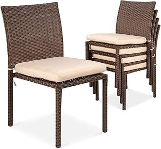 Best Choice Products Set of 4 Stackable Outdoor Patio Wicker Chairs w/Cushions, UV-Resistant Finish, and Steel Frame - Brown/Cream