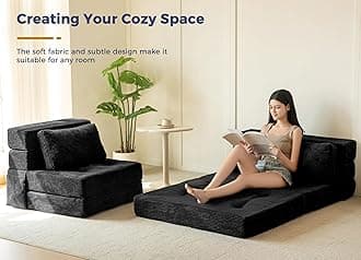 MAXYOYO Convertible Sofa Bed, Fold Out Single Sleeper Sofa with Pillow, 4 in 1 Tufted Folding Couch Bed Foam Floor Couch, Lazy Chair for Living Room Bedroom Guest Room, Black