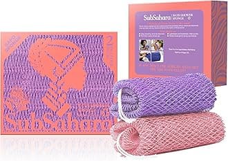SubSahara Authentic African Net Sponge - 2 Pack Exfoliating Bath & Shower Loofah Sponge for Body & Face, Gentle Scrubber for All Skin Types, Travel, Durable (Blush Pink & Lavender Purple)