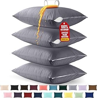 Utopia Bedding Premium 100% Waterproof Pillow Protectors with Zipper Standard Size (Set of 4), Bed Bug and Dust Mite Proof Zippered Pillow Covers, Pillow Encasement Cases, Gray