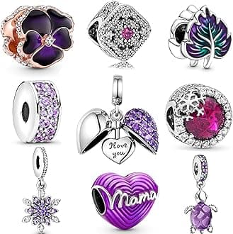 9 Pack Silver Spacer Beads Charms fit Bracelet, Heart Beads DIY Jewelry Gifts Women