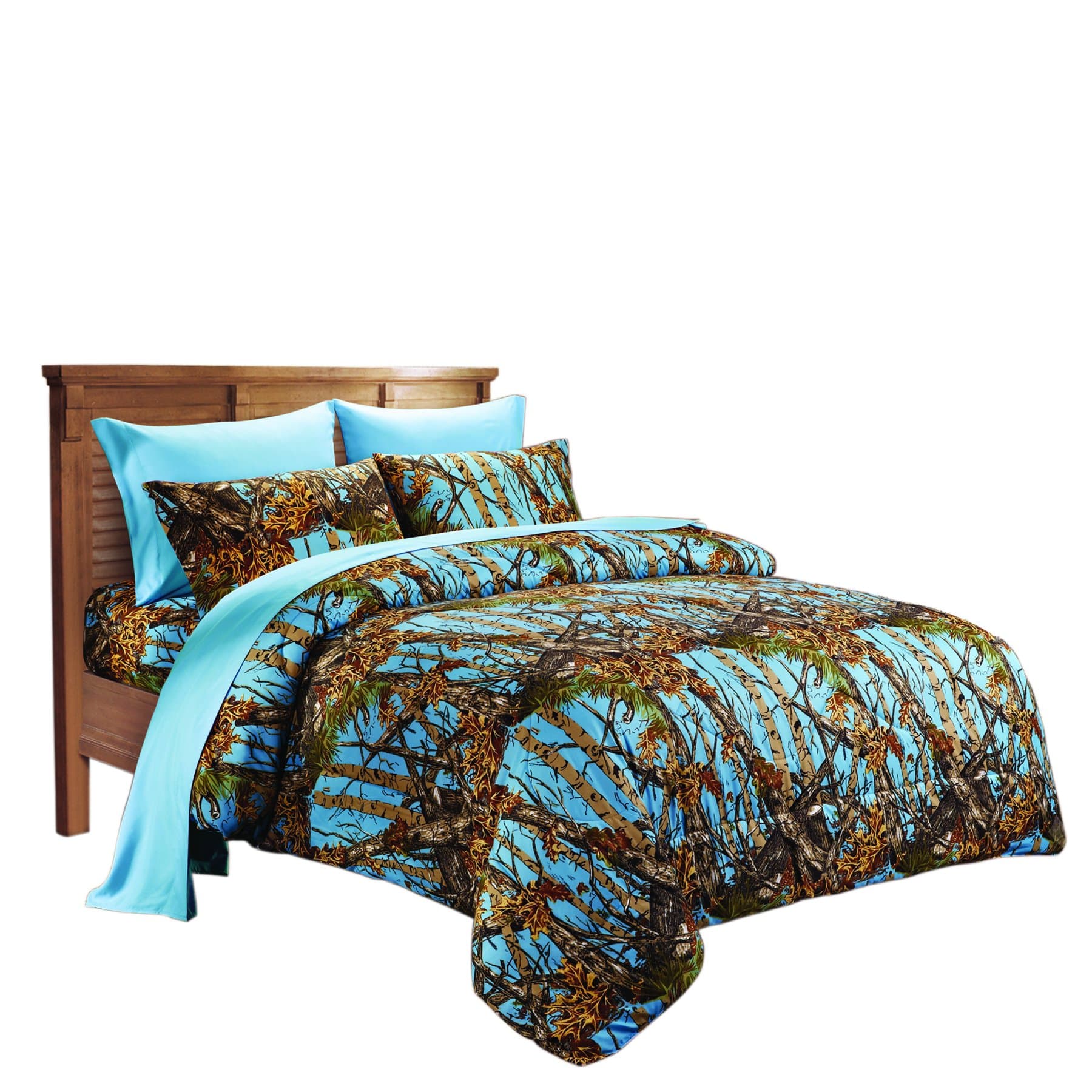 The Woods Premium Microfiber CAMO Sheet Set (Blue, Queen)