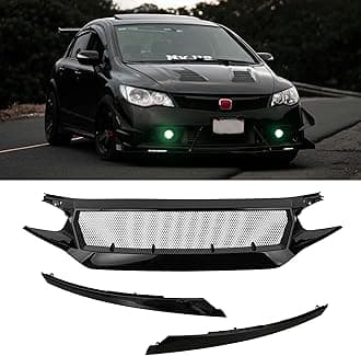 PartsFlow Front Bumper Grille Sports Grill Glossy Black Mesh For 2016 2017 2018 2019 2020 2021 Honda Civic