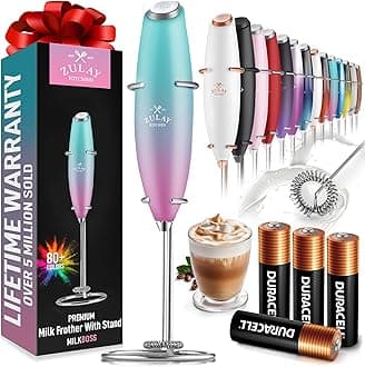 Zulay Powerful Milk Frother Handheld Foam Maker for Lattes - Whisk Drink Mixer for Coffee, Mini Foamer for Cappuccino, Frappe, Matcha, Hot Chocolate by Milk Boss (Bubblegum)