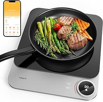 TOKIT Induction hob, 2100 W, single induction cooker plate, portable, 99 power levels with OLED display, timer, 20mm ultra-thin, app control, temperature sensor
